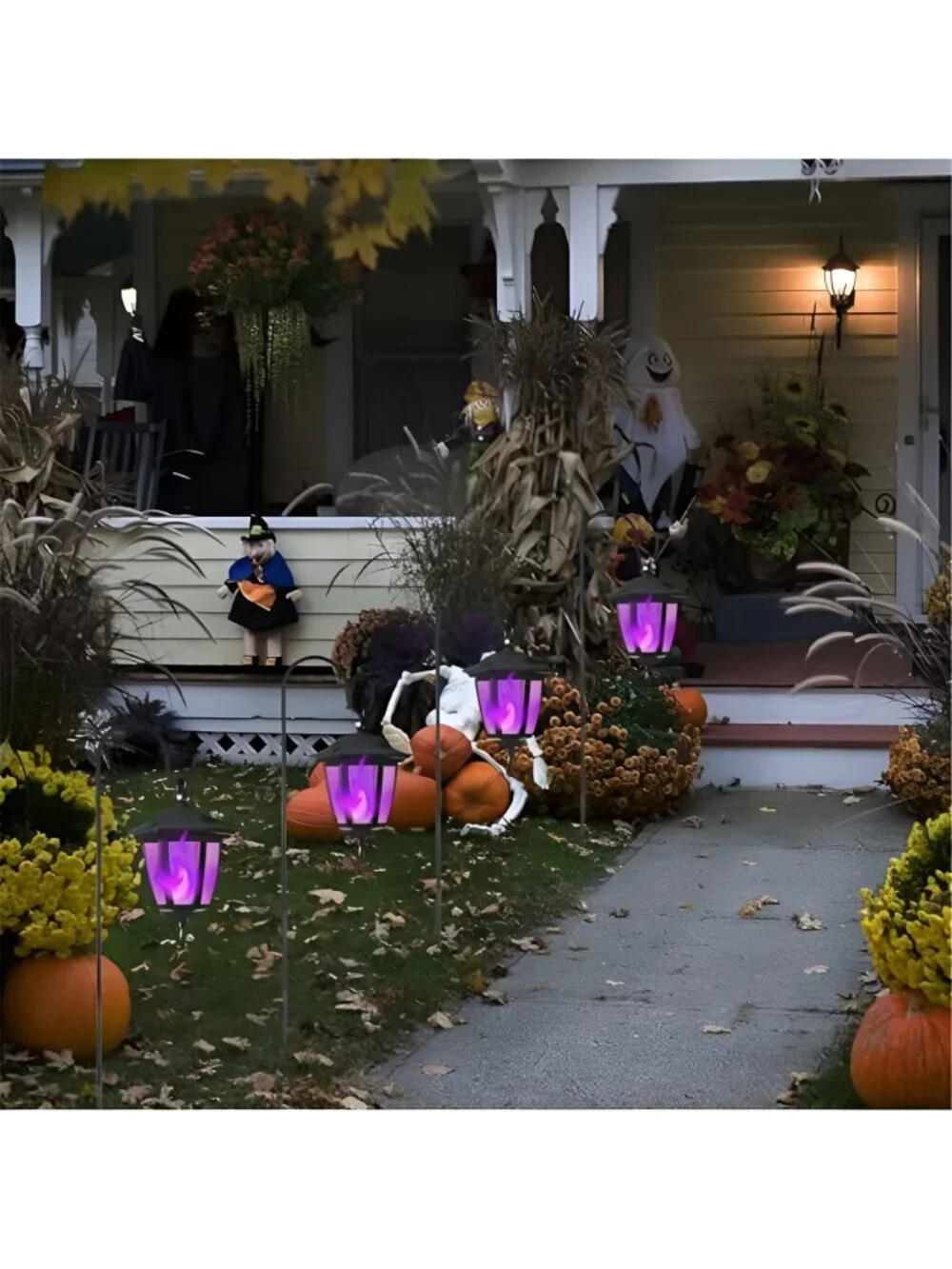 6 Pack Solar Halloween Flame Hanging Lights Outdoor, Flickering Flame LED